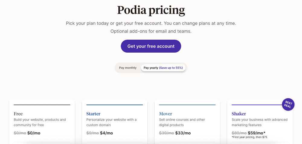 Podia Pricing
