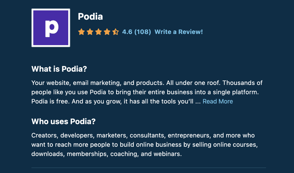 Podia capterra