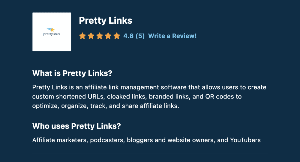 Pretty Links capterra